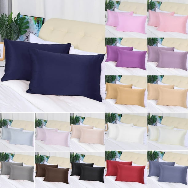 2 Pack Silky Satin Zippered Pillowcases for Hair and Skin, Navy