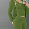 thumbnail image 4 of MSJUHEG Workout Sets For Women Tank Tops For Women 2023 Fall Winter Fashion Casual Wear Solid Color Coat Vest Pants 3 Piece Pants Set Ladies Casual Three Pcs Outfits Lounge Sets For Women Green S, 4 of 6