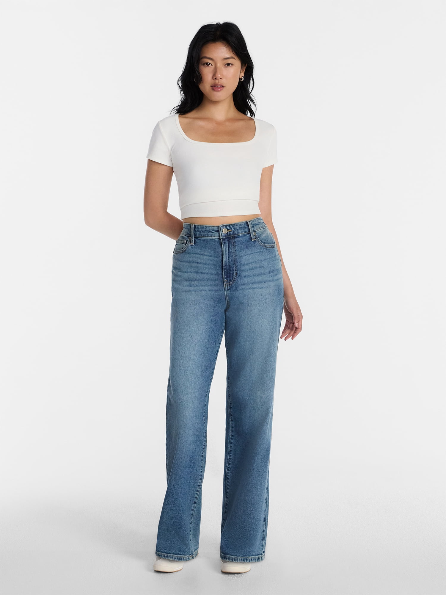 No Boundaries High Rise Baggy Wide Leg Jeans, 30" Inseam, Women's and Women's Plus Sizes XXS-4X
