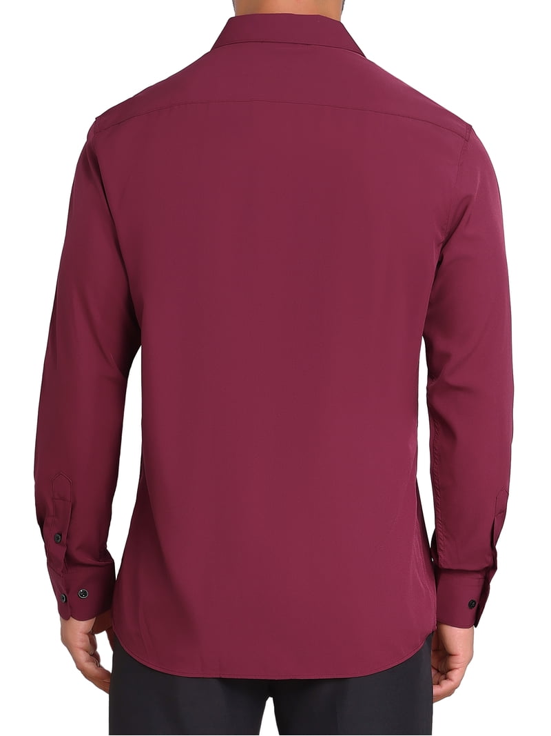 burgundy color men's dress shirt Inspire Chic Solid Button Down Long Sleeves Stretch Business L Burgundy, Size: Large, Black Category_WHAT'S NEW Aurora Butterfly Gown - Size:Customization this machine Cotton shirt