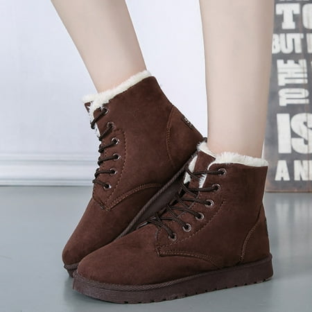 

Women Winter Warm Ankle Boots Casual Faux Suede Lace-up Snow Boots Shoes 40