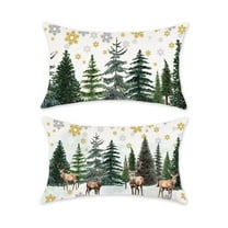 TAJWE Christmas Throw Pillow Covers Reindeer Snowflake Xmas Tree Pillowcases Farmhouse Winter Holiday Decorative Cushion Cases for Sofa Couch Living Room Home Décor 12x20 Inches Set of 2