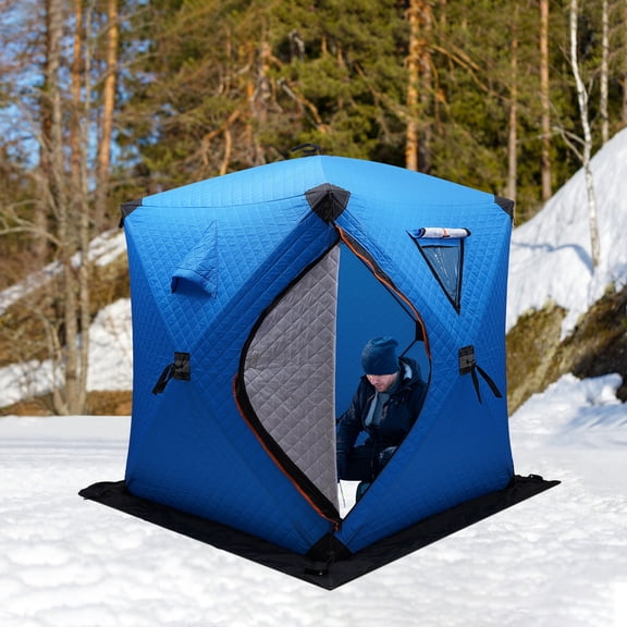 ToppiJoy Portable 2 People Ice Fishing Tent, Fishing Shelter with Handbag, Thermal Ice Fishing Tent for Parks, Backyards, Snowfields, Grasslands Blue