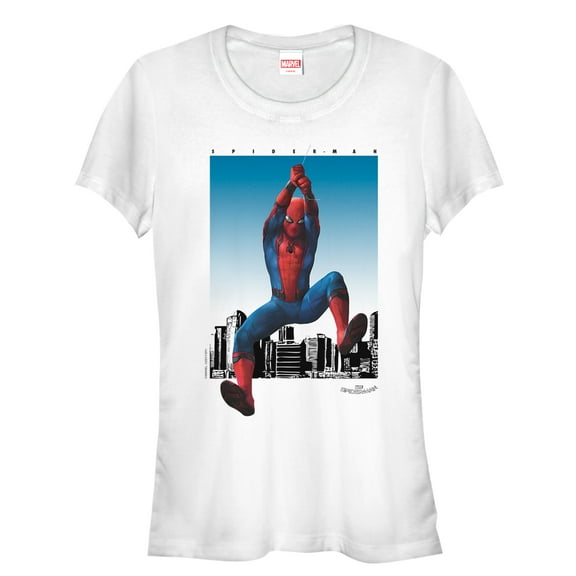 Junior's Marvel Spider-Man: Homecoming Cityscape Graphic Tee White 2X Large