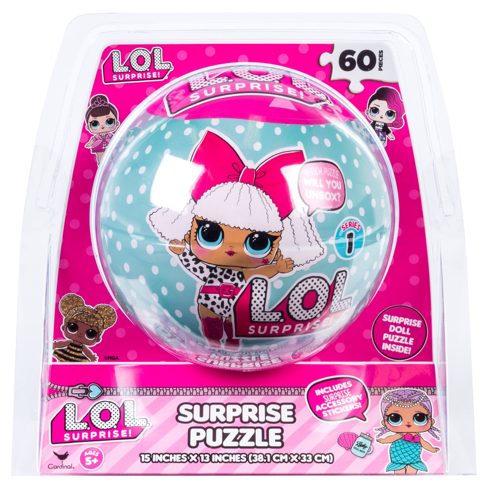 LOL Surprise Doll Puzzle Sphere 60 Pieces with Accessory Stickers 15" x 13" NEW 