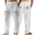 thumbnail image 2 of Fnnxeal Mens Sweatpants, Casual Slacks with Stretch Flax Drawstring Fall Winter White Sweatpants for Men Size XL, 2 of 9