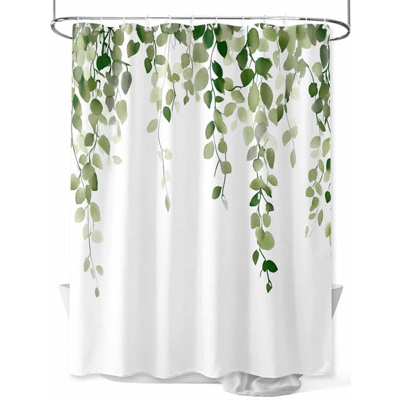 Green Eucalyptus Leaves Shower Curtain, Watercolor Retro Leaf Waterproof Shower Curtain Set with 12 Hooks Lightweight Washable Fabric Shower Curtains for Bathroom 60x72 Inches