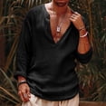 thumbnail image 1 of Ceisia Men's Solid Color V-Neck Long Sleeve Casual Shirt Loose Breathable Summer Top Black XL Gifts, 1 of 9