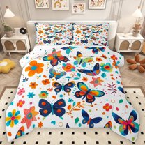Homewish Kids Teens Flying Butterflies 3 Pieces Queen Comforter Set,Groovy Flowers Ultra Soft Bedding Sets,Dreamy Princess Bedding Comforter Set Breathable,Ultra Soft Home Decor,Reversible