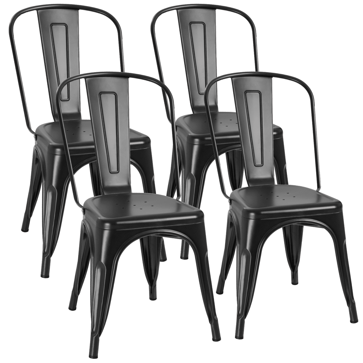 Antique Black Set of 4 Metal Chairs Stackable Dining Room Chairs Indoor/Outdoor 