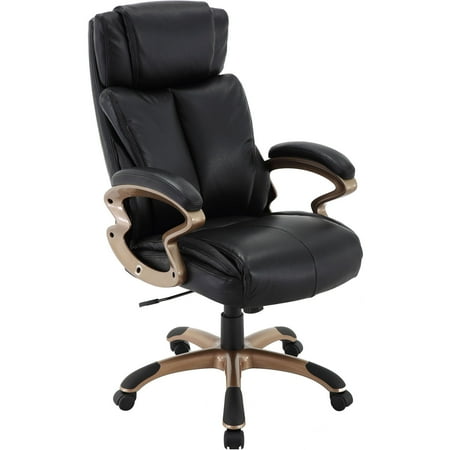 UPC: 0192487079324 | Hanover Atlas Executive Office Chair with Upholstered Faux-Leather Seat in Brown and Copper-Wheeled Base