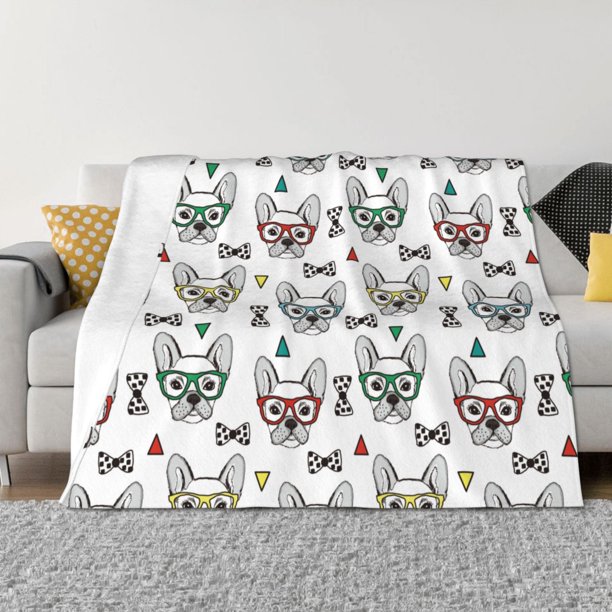 Balery Cute French Bulldog Manta de Franela con Dibujo, Lujo Ultra Suave y Cálido, Antipelusa y Resistente a las Arrugas para Cama, Sofá, Camping -50"x40"