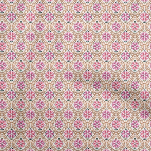 oneOone Cotton Cambric Pink Fabric Asian Suzani Dress Material Fabric Print Fabric By The Yard 56 Inch Wide