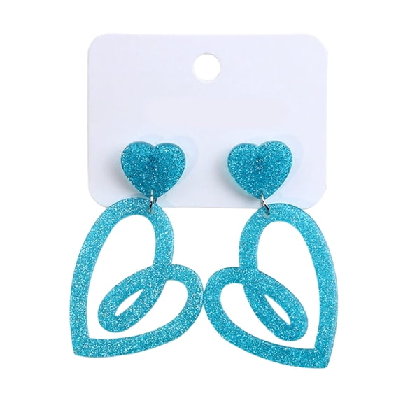 Blue Hollow Double Heart Earrings Alloy Dangling Design For Women Fashion Jewelry