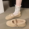 thumbnail image 3 of FRSASU Women's Loafers Shoes Fur Fashion Mary Jane Shoes Short Plush Cotton Comfort Dress Shoes Beige, 3 of 8