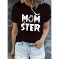 thumbnail image 1 of Camiseta para mujer verano1pc Women'S Casual Crew Neck T-Shirt with Geometric Monster Bat Print, Polyester Knit Fabric, Medium Stretch, All-Season Comfort FitFather's Day, Mother's Day, New Year, Sp, 1 of 6