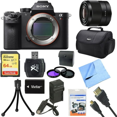 Sony a7R II Full-frame Mirrorless Interchangeable Lens 42.4MP Camera Body w/ 28mm Lens Bundle includes FE 28mm F2 E-mount Full Frame Prime Lens, 49mm Filter Kit, 64GB Memory Card, Bag & Much More!