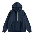 thumbnail image 5 of Yteetum Denim Hoodies for Women Oversized Crewneck Drawstring Hooded Sweatshirts Top Womens Casual Solid Plus Size Round Neck Long Sleeve Hood Sweatshirt with Pockets Blouses Fall Spring Clothes, 5 of 7