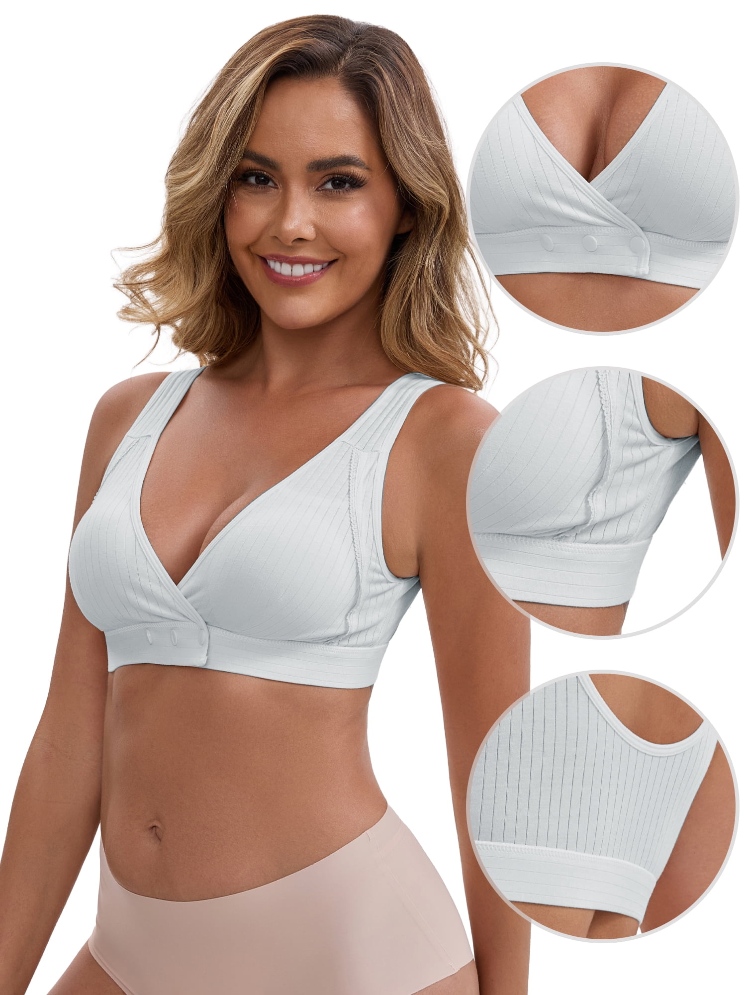 DARING DIVA Front Closure Nursing Bra Crossover Ribbed Bralette 3XL Gray
