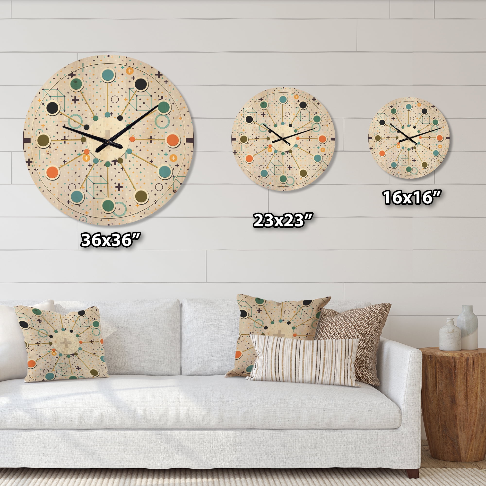Designart 'Geometrical Minimalistic Elements' Mid-Century Modern Wood Wall Clock