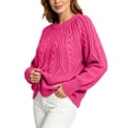 thumbnail image 2 of ClodeEU Women's Crewneck Cable Knit Sweater,Loose Puff Long Sleeve Cropped Pullover Jumper ,Women's Plus L, 2 of 6