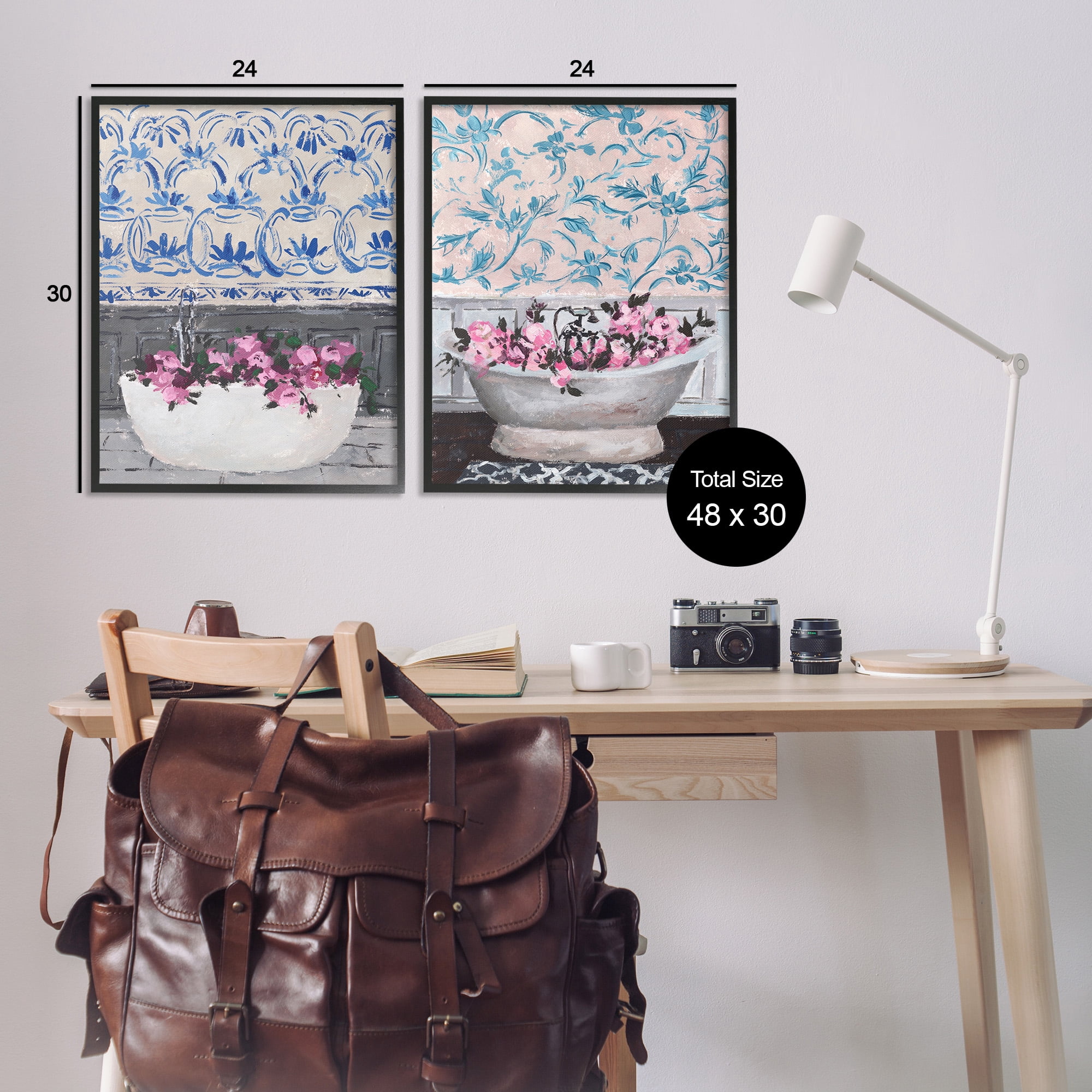 Stupell Industries Flowers In Bath Tub Interior Design Botanical & Floral Painting Black Framed Art Print Wall Art, 24 x 30, Set of 2