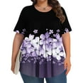 thumbnail image 6 of Womens Pleated Graphic Tees Plus Size Clothes Crew Neck Floral Tshirts Casual Trendy Summer Tops Purple, 3XL, 6 of 6