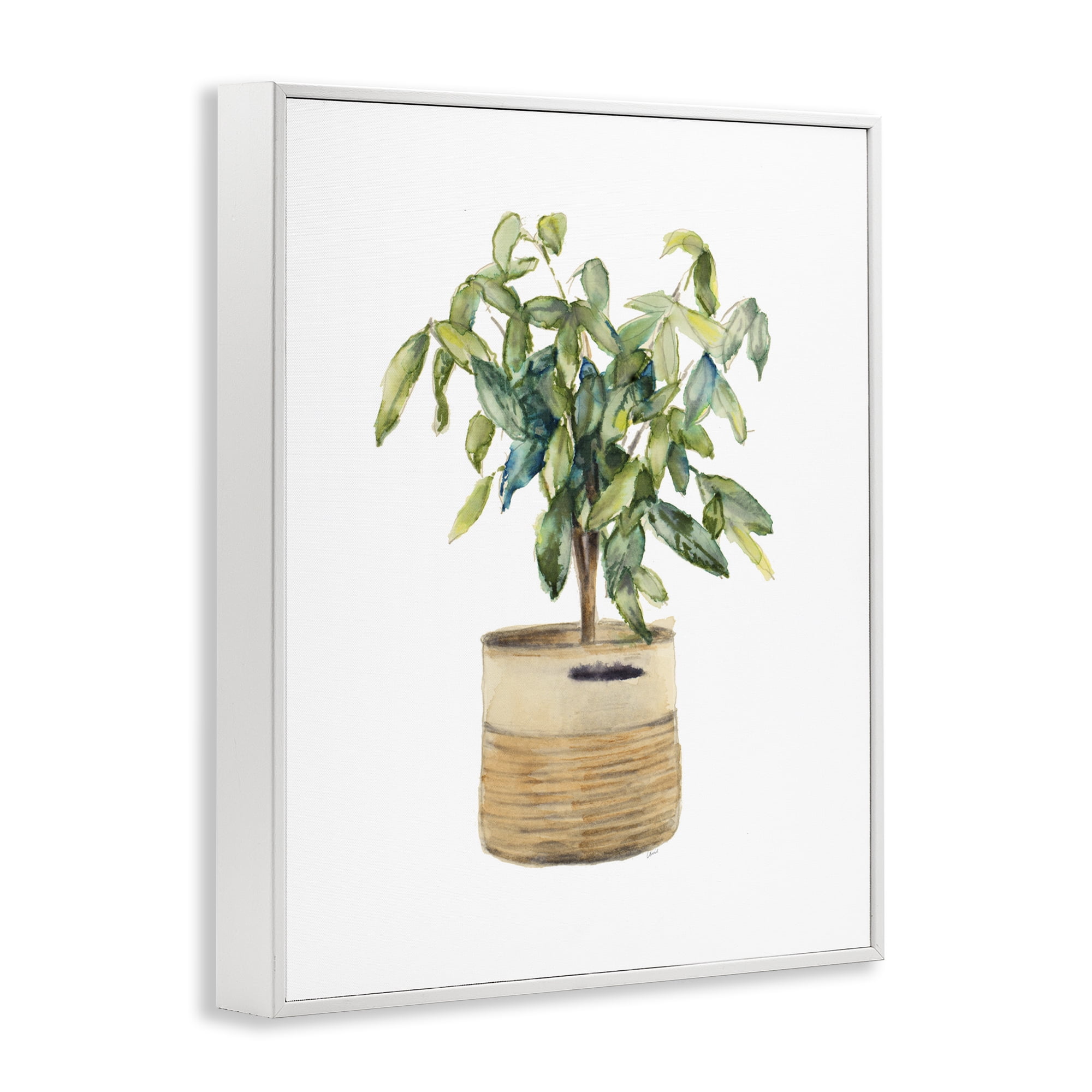 Stupell Industries Potted Plant Greenery Botanical & Floral Painting White Framed Art Print Wall Art, 16 x 20