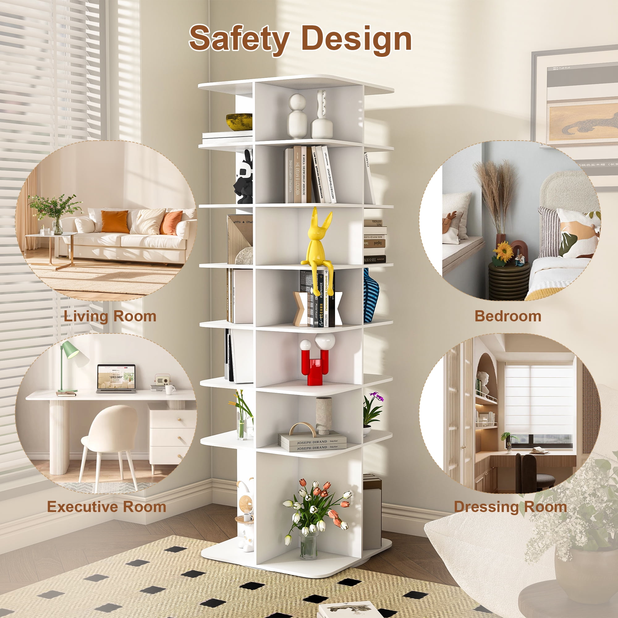 Miniyam 7-Tier Rotating Shoe Rack, Holds 24 Pairs, Space-Saving Design for Shoes & Accessories