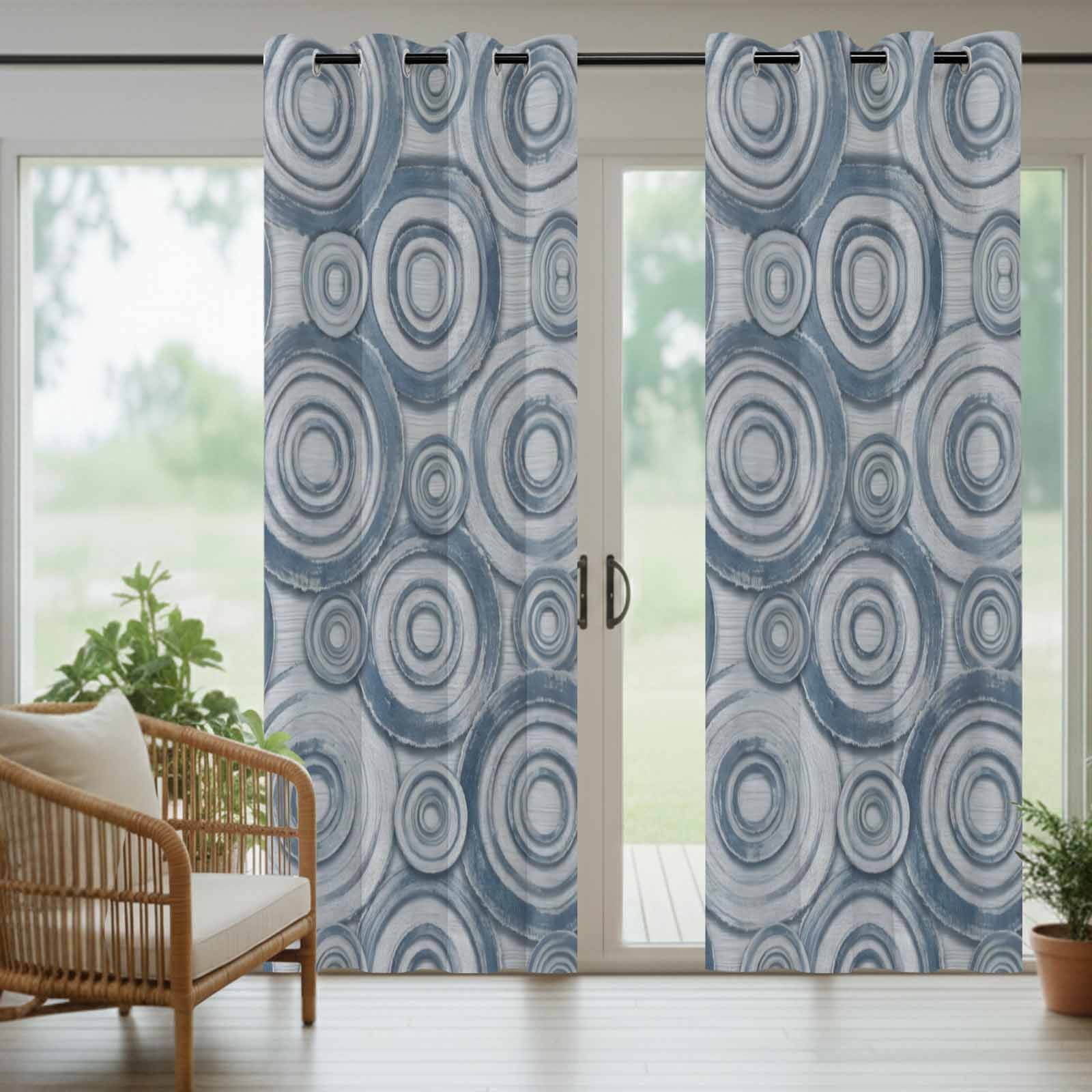 Abstract Circular Ripples Outdoor Curtains for Patio, Artistic Blue Geometric Fluid Rings Sunshade Privacy Drapes Grommet Waterproof Outside Curtains for Porch/Cabana/Balcony 54"x 108", 1 Panel