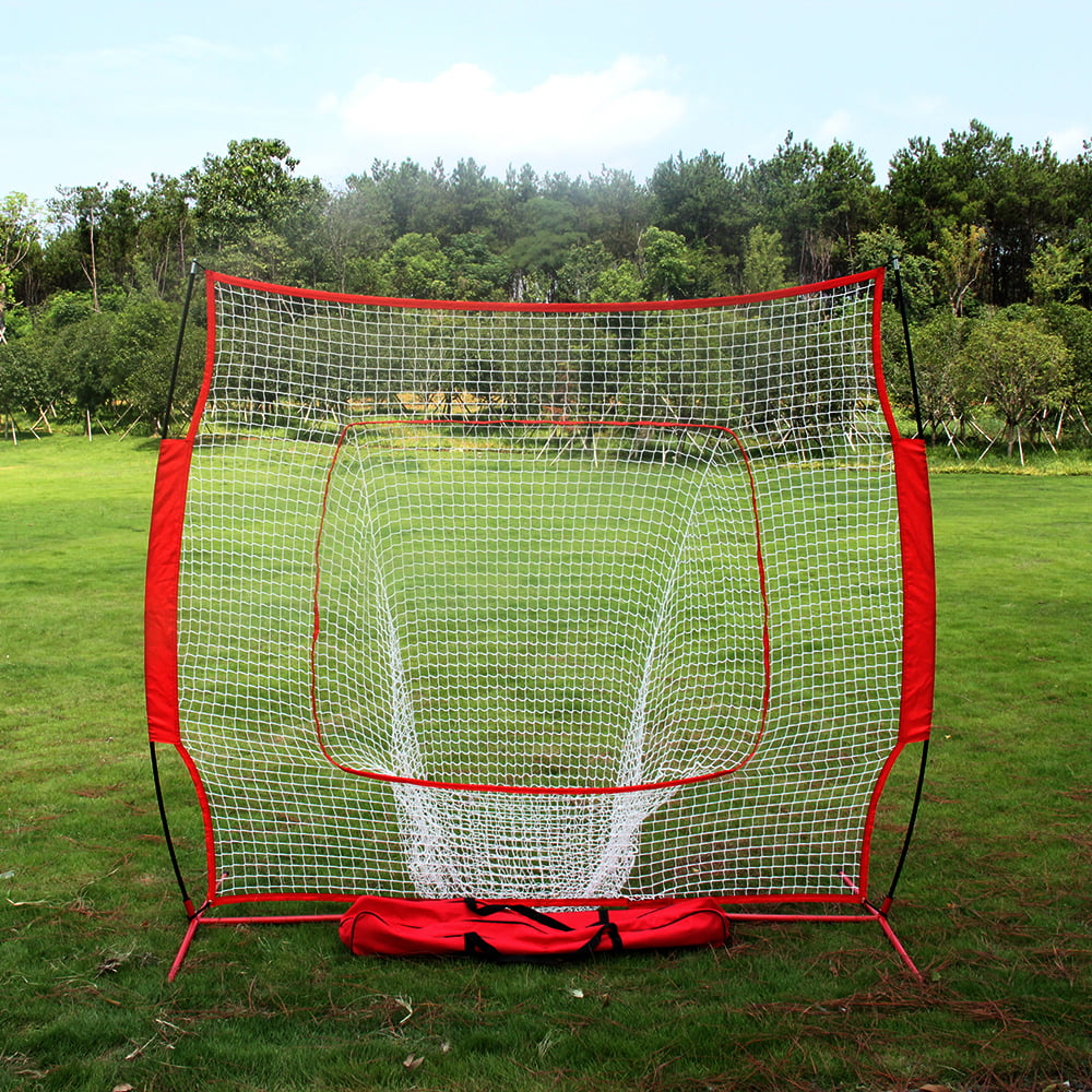 7'×7’ Baseball Softball Practice Hitting Batting Training Net Bow Frame Red Bag 