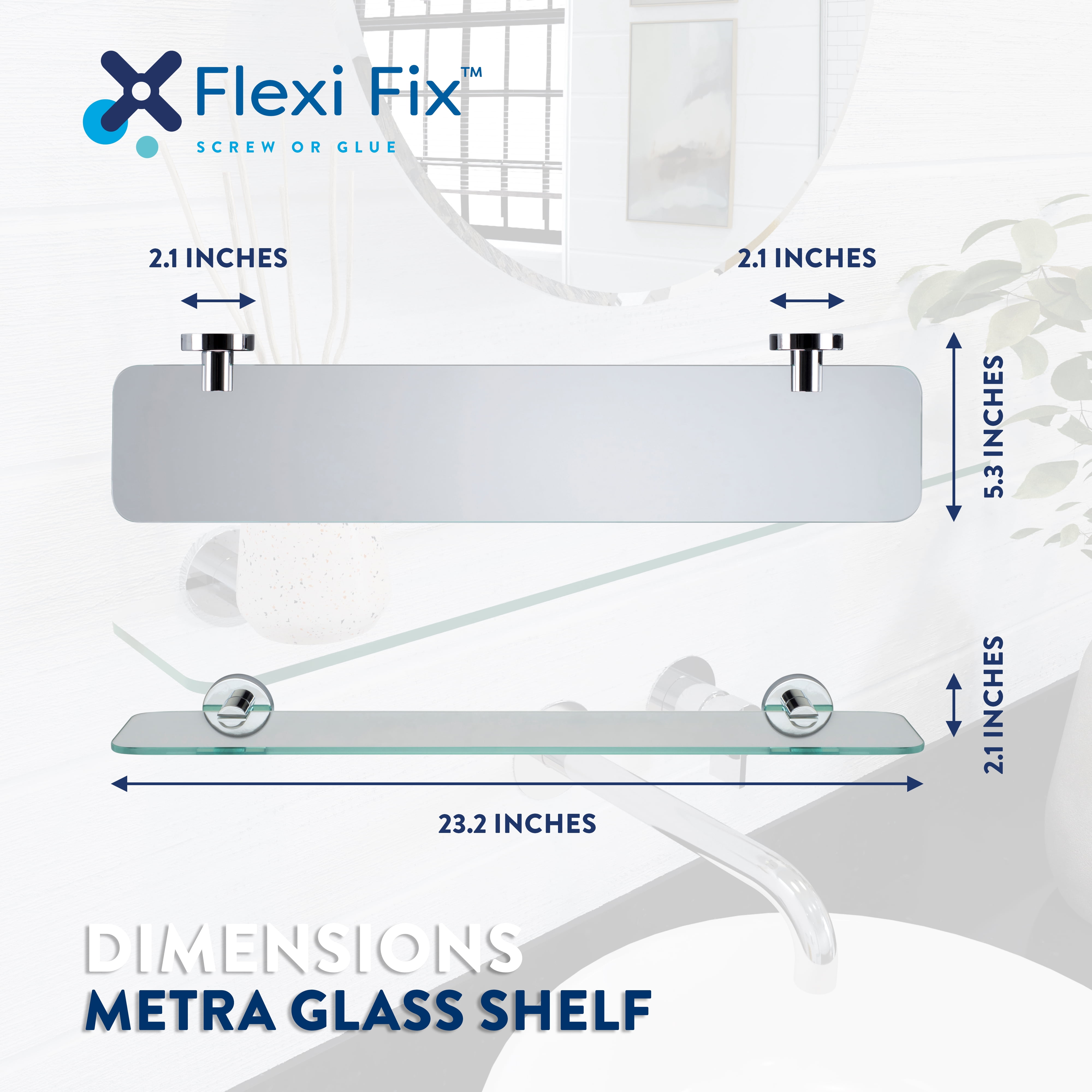 Croydex Metra Flexi-Fix Screw or Glue Glass Bathroom Shelf in Chrome (23.2 x 5.3 x 2.1 in)