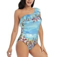 thumbnail image 3 of Sikiie Sea and Fish Print Women One Piece Swimsuits Tummy Control One Shoulder Bathing Suits Ruffle Swimwear, From S to XXL-Large, 3 of 6