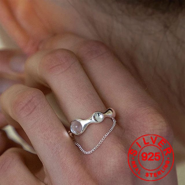 Real BFCLUB-anillo Retro ajustable con borla para mujer, Color plateado, personalidad, cadena, borla, joyería fina, accesorios elegantes de fiesta