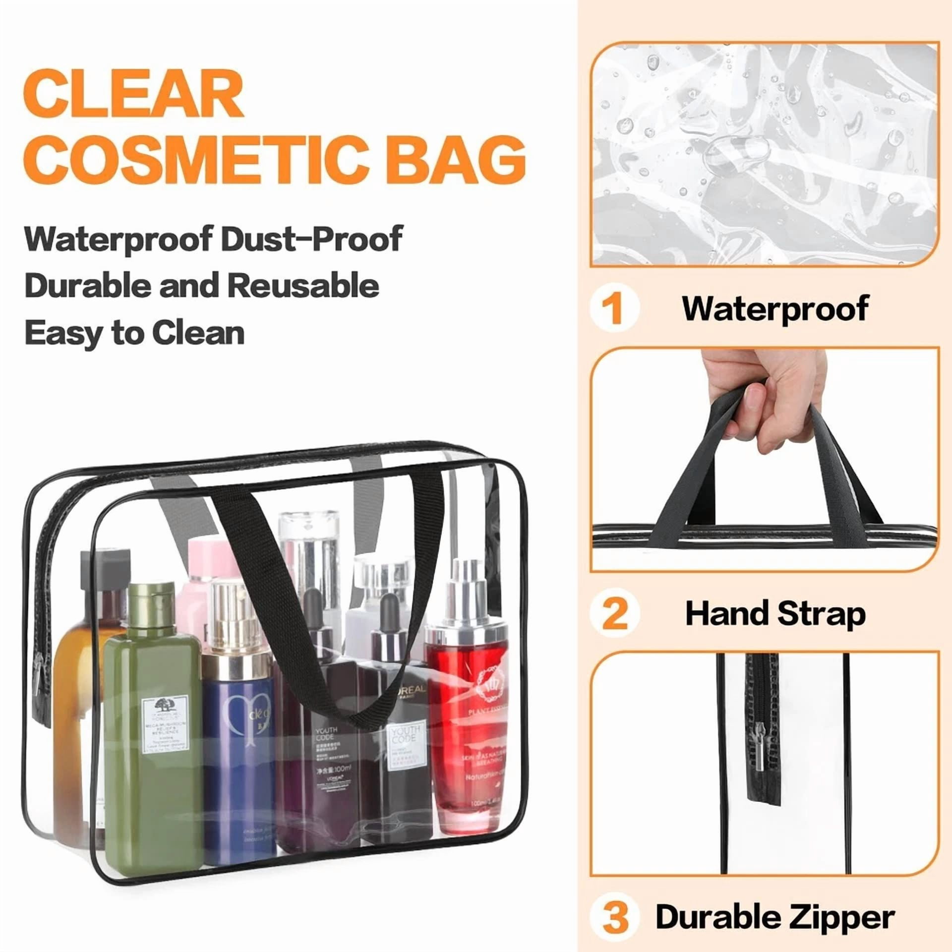 BUTTERFLY- 2 Pieces Large Clear Makeup Cosmetic Toiletry Organizer Bag, Clear Plastic