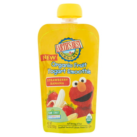 Earth's Best Organic Sesame Street Toddler Fruit Yogurt Smoothie, Strawberry Banana, 4.2 oz. Pouch (Best Food For 3 Months Pregnant)
