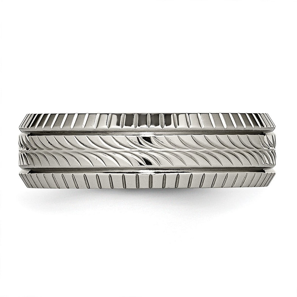 6mm Titanium Polished Grooved and Textured Ring Size 9 Ring for Women