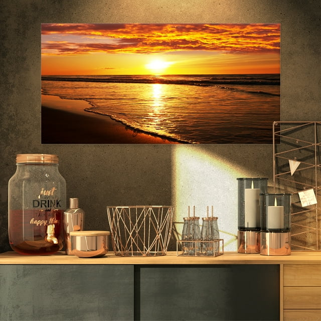 Design Art - Bright Yellow Sunset over Waves
