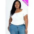 thumbnail image 6 of Ribbed Knit Solid Top with Casual Ruched Puff Sleeves in Plus Size, 6 of 9