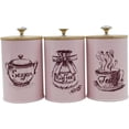 thumbnail image 1 of 3x Kitchen Canisters Set Coffee Tea Sugar Containers Set Iron Farmhouse Restaurants Stylish Storage Containers Dustproof Lids, Pink, 1 of 7