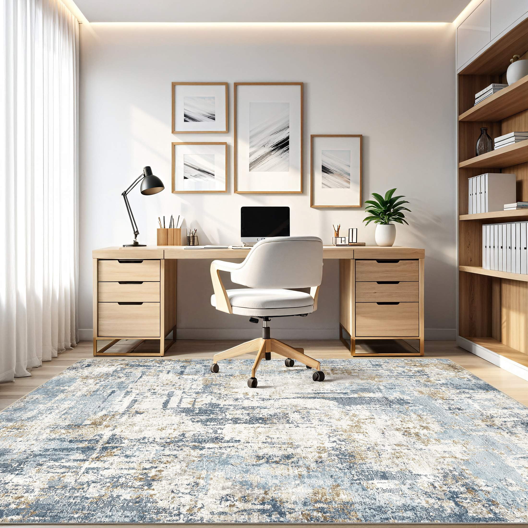 UERMEI 12'x15' Large Area Rugs for Living Room, Washable Non Slip Indoor Rug for Bedroom Home Decor Carpets, Modern Abstract Printed Carpet, Blue