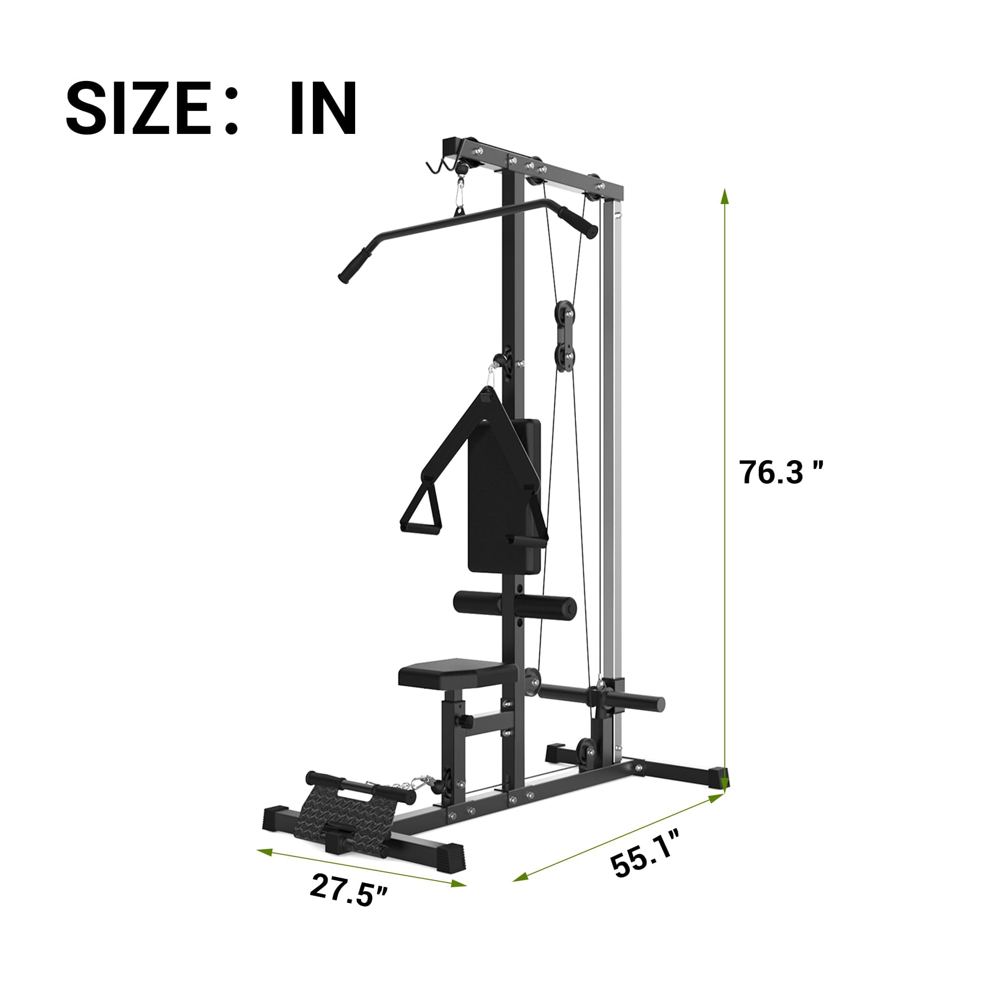 QinaQin Lat Pulldown Trainer with High and Low Pulley Stations, Multi-Functional Cable Trainer with Adjustable Leg Support, Suitable for Full-Body Training and Back Exercises In Home Gym
