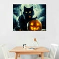 thumbnail image 2 of JRXY Halloween Black Cat Canvas Wall Art Print Cute Cat Theme for Home Office Decor 20x16in, 2 of 6