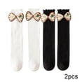 thumbnail image 2 of Esaierr Kids Girls Knee-High Socks Toddler Bow Stockings with Bow Tie Socks Solid Colour Classic Long Socks for 2 Pairs 3-12Y, 2 of 5