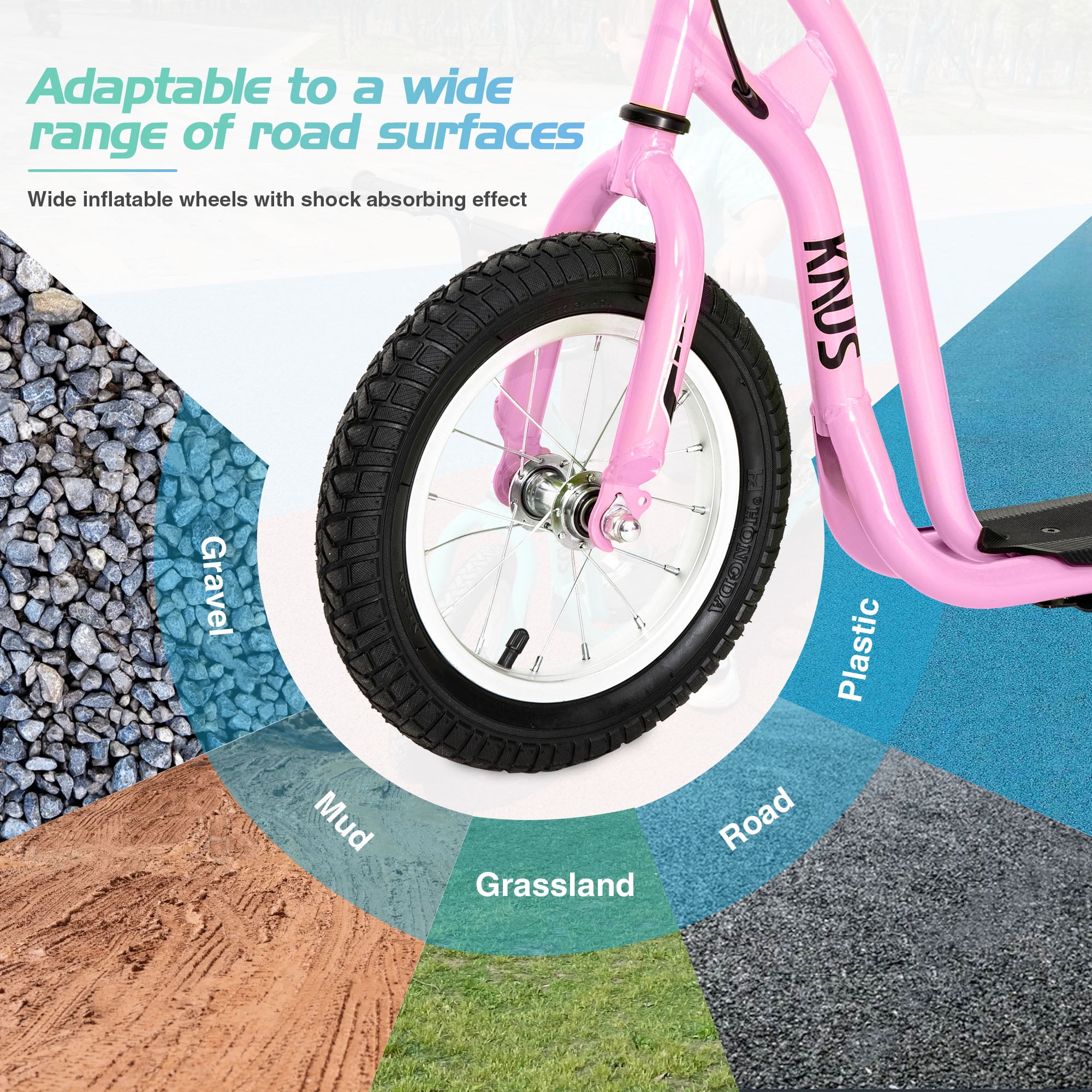 CIPACHO Youth Scooter Kick Scooter for Kids 5+ with Adjustable Handlebar 16" Front and 12" Rear Dual Brakes Inflatable Wheels, Pink CIPACHO Youth Scooter Kick Scooter for Kids 5+ with Adjustable Handlebar 16" Front and 12" Rear Dual Brakes Inflatable Wheels, Pink