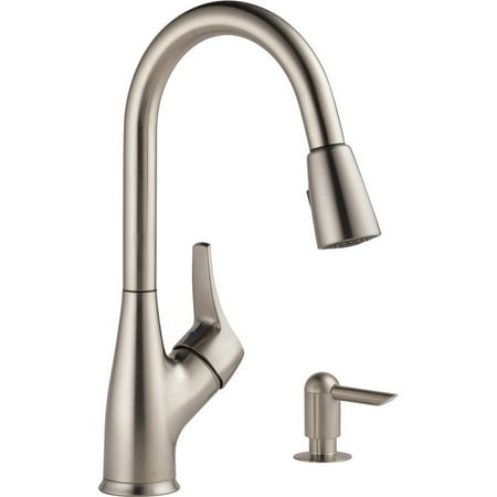 Peerless P88121LF-SD-W Single Handle Pull-Down Sprayer Kitchen Faucet with Soap Dispenser