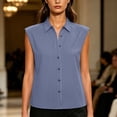 thumbnail image 6 of Feancey Women's Sleeveless Button Down Shirts Striped Casual Collared Work Blouses Loose Fit Dressy Office Tank Tops Summer Trendy Clothes Navy S, 6 of 8