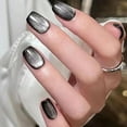 thumbnail image 1 of 24 Pcs/set 3D Cat Eye Fake Nails Shimmer Solid Color Nails Press False French Full Nails, 1 of 8