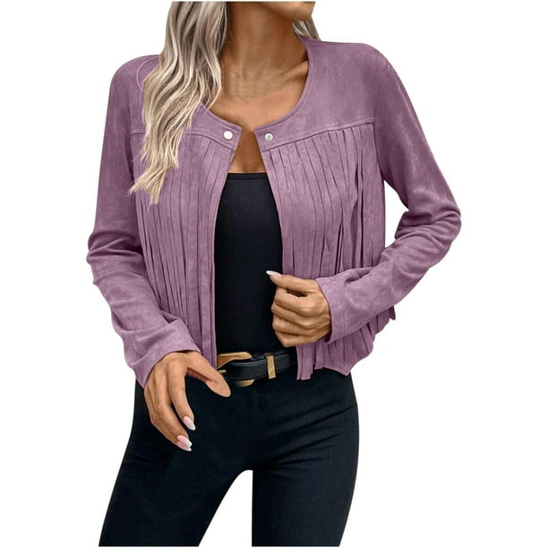Puntoco Chaqueta con Solapa De Botones Y Borlas De Terciopelo De Cuero Temperamento para Mujer Cárdigan De Chaqueta con Borlas De Manga Larga De Color Sólido Puntoco Puntoco-1