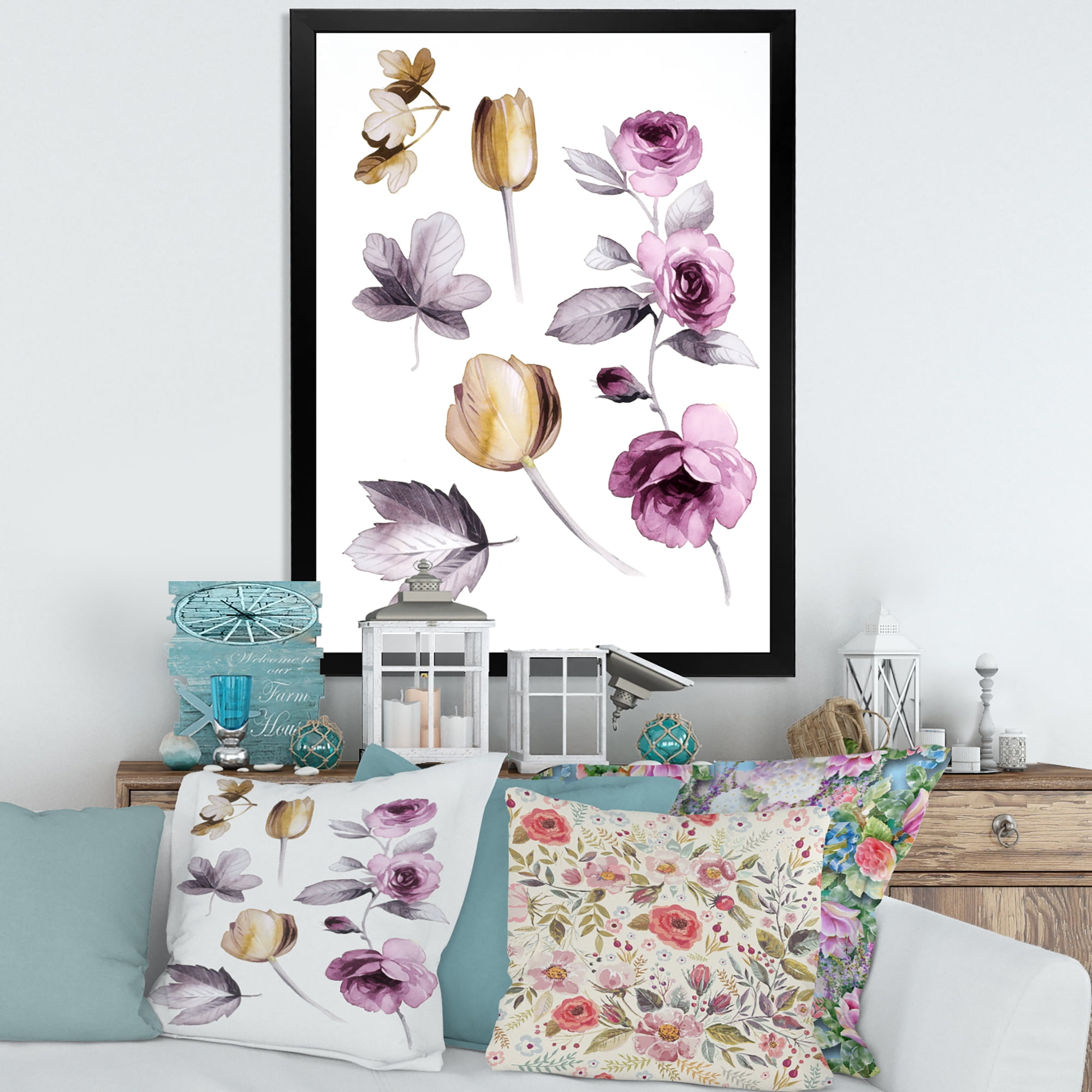 Designart 'Orange and Pink Wildflowers' Traditional Framed Art Print